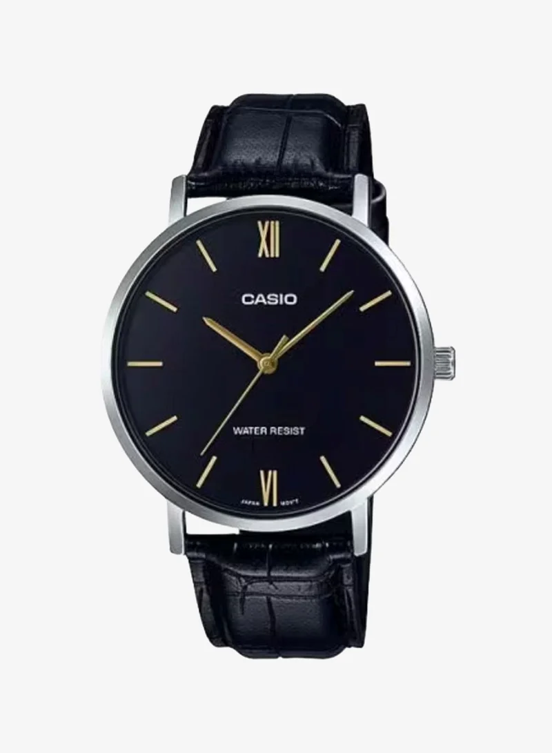 CASIO Men's Leather Analog Watch MTP-VT01L-1BUDF - 40 mm
