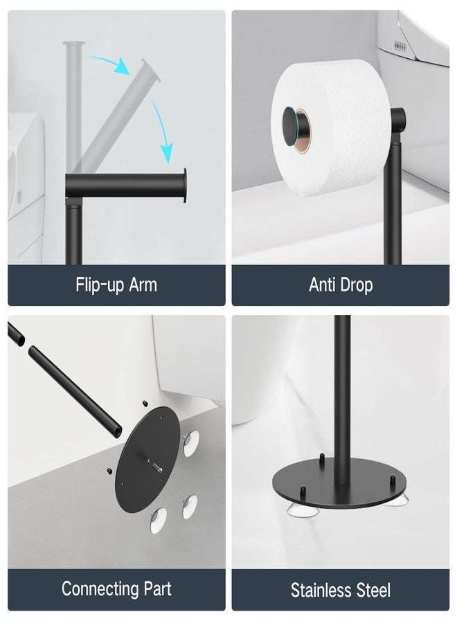 SetSail Toilet Paper Holder Stand, Free Standing Toilet Paper Holder with Suction Cups, Stainless Steel Toilet Paper Storage for Bathroom, Weighted Base Suction Cup, Black - Image 5