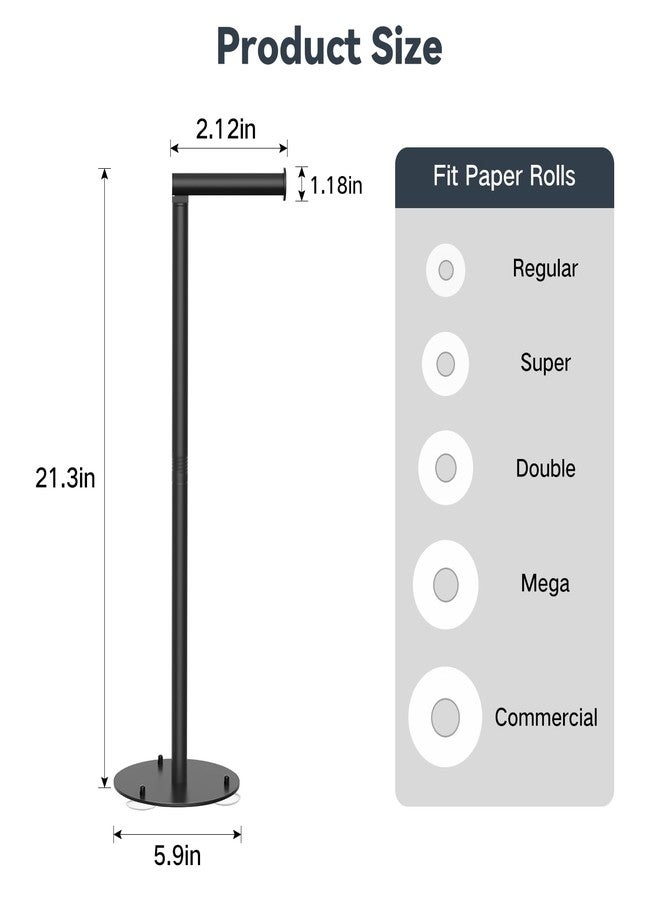 SetSail Toilet Paper Holder Stand, Free Standing Toilet Paper Holder with Suction Cups, Stainless Steel Toilet Paper Storage for Bathroom, Weighted Base Suction Cup, Black - Image 2