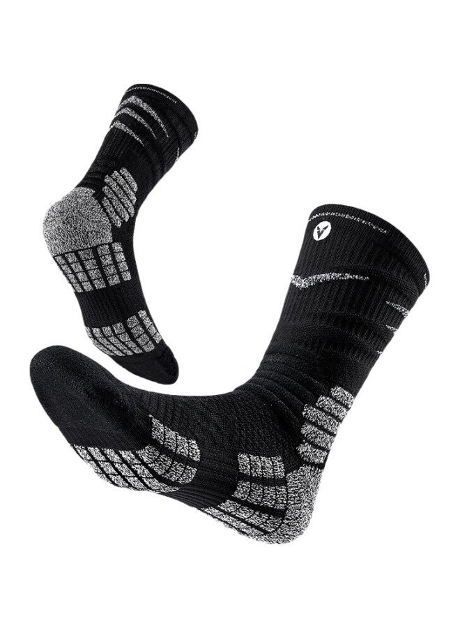 VEIDOORN (Veidoorn) Regenerated Series Elite Towel Bottom High Tube Sports Socks For Basketball Men Black Three Pairs One Size - Image 3