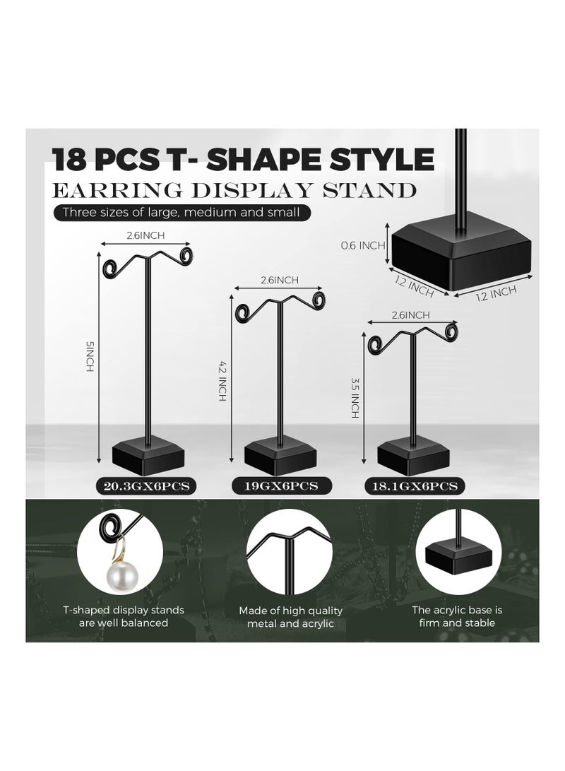 18 Pcs Metal Earring Holder Earring Display Stand SYOSI T Bar Earring Organizer Countertop Earring Hanger Hanging Jewelry Towers with Acrylic Base, Three Sizes 3.5 Inch 4.2 Inch 5 Inch (Black)