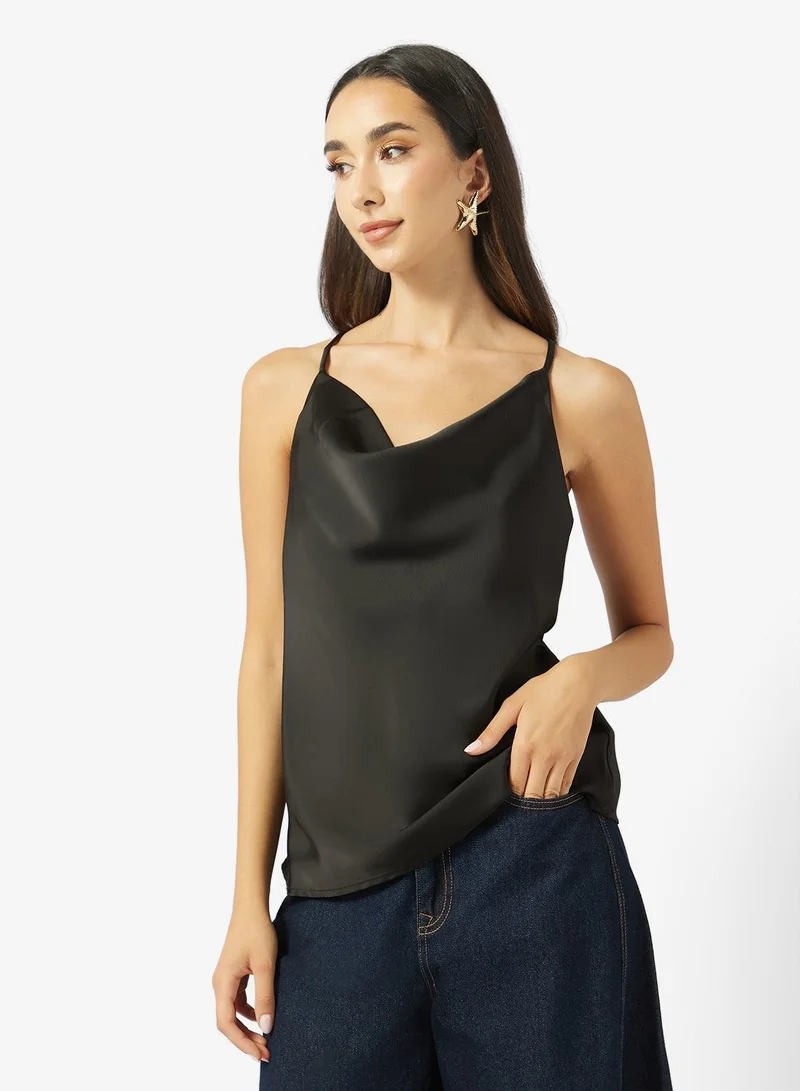 Ginger Halter Neck Cowl Neck Satin Top
