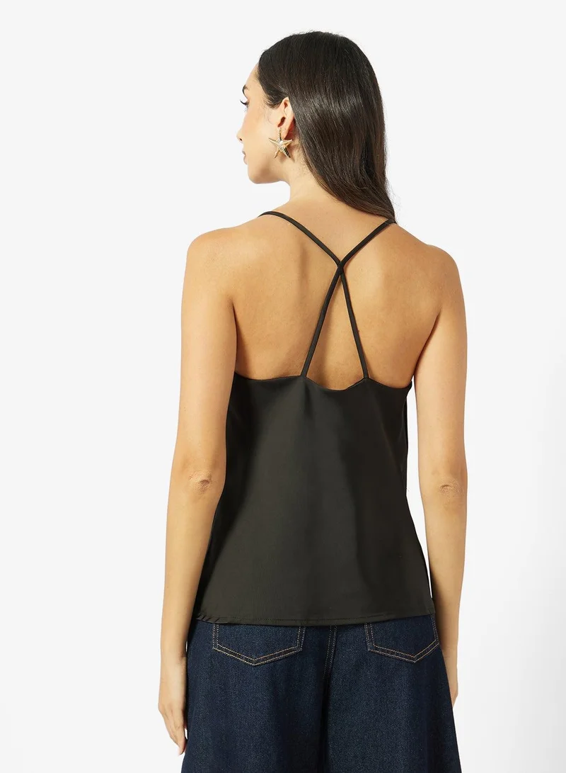 Ginger Halter Neck Cowl Neck Satin Top