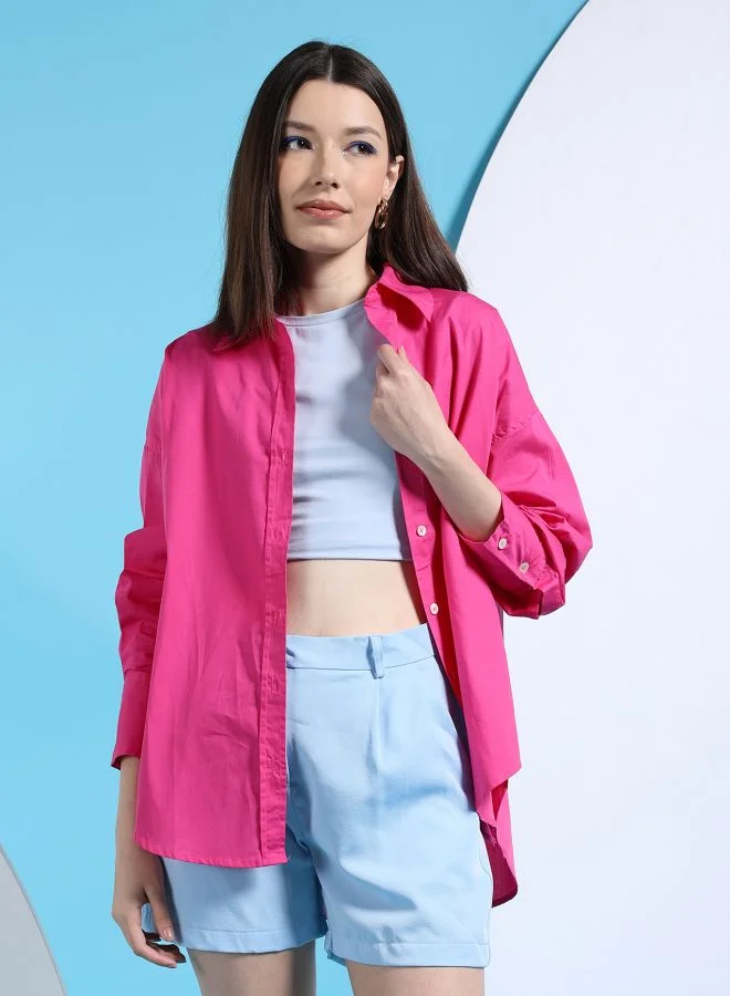 Freehand Women Oversized Solid Shirt