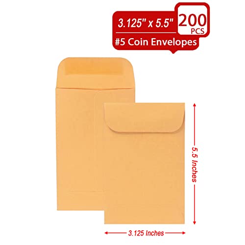 Xxcxpark 200PCS #5 Coin Envelopes 3.125x5.5 inches Brown Kraft Envelopes Classic Small Parts Gummed Flap for Coins, Cash, Credit Cards, Seeds - Image 3