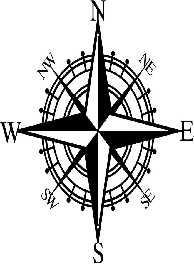 BLIND SHOP Metal Nautical Compass Art Wall Decor Black Hollow Line Wall Sculpture for Office, Bedroom, Living Room, Beach Theme Decoration - Image 1