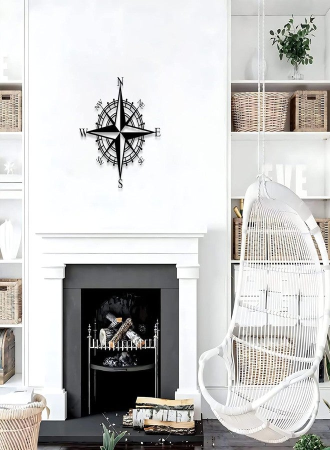 BLIND SHOP Metal Nautical Compass Art Wall Decor Black Hollow Line Wall Sculpture for Office, Bedroom, Living Room, Beach Theme Decoration - Image 3