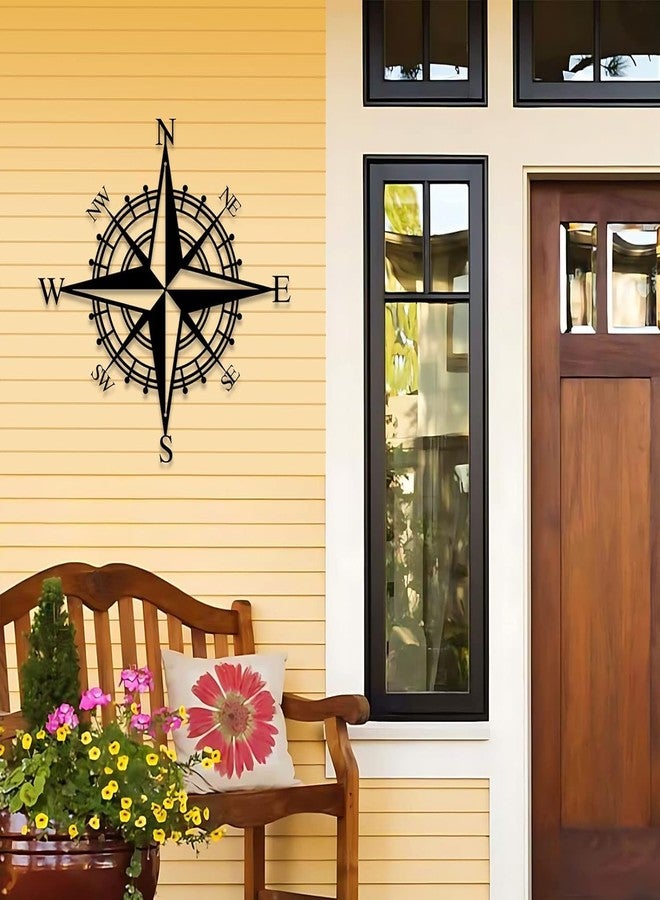 BLIND SHOP Metal Nautical Compass Art Wall Decor Black Hollow Line Wall Sculpture for Office, Bedroom, Living Room, Beach Theme Decoration - Image 2