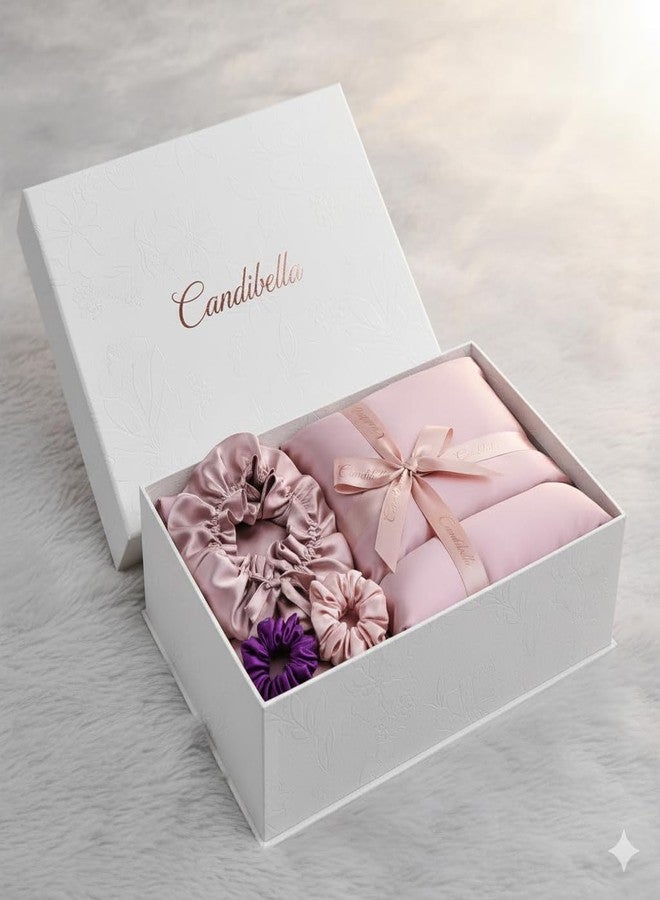 Candibella أغطية وسائد فاخرة من حرير الساتان للشعر والبشرة، عبوة من قطعتين من أغطية الوسائد الساتان مع 3 ربطات شعر ساتان وقبعة للنساء، أفضل مجموعة هدايا، أغطية وسائد حريرية بإغلاق ظرفي (متعددة الألوان) - Image 4