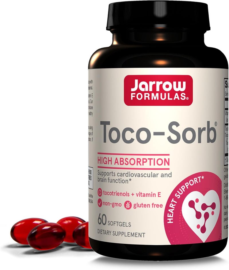 Jarrow Formulas TocoSorb Cardiovascular Health and Brain Function Support High Absorption Formula TocotrienolTocopherol Complex and Vitamin E 60 Softgels 30 Day Supply - Image 1