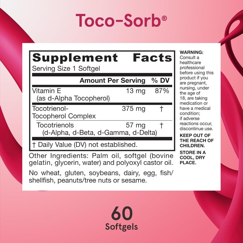 Jarrow Formulas TocoSorb Cardiovascular Health and Brain Function Support High Absorption Formula TocotrienolTocopherol Complex and Vitamin E 60 Softgels 30 Day Supply - Image 5