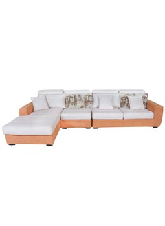 HOMEVEO A comfortable corner sofa set, measuring 3.5 x 1.8 meters Beige/ Dark orange 5 seaters  - Image 1