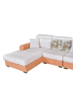 HOMEVEO A comfortable corner sofa set, measuring 3.5 x 1.8 meters Beige/ Dark orange 5 seaters  - Image 4