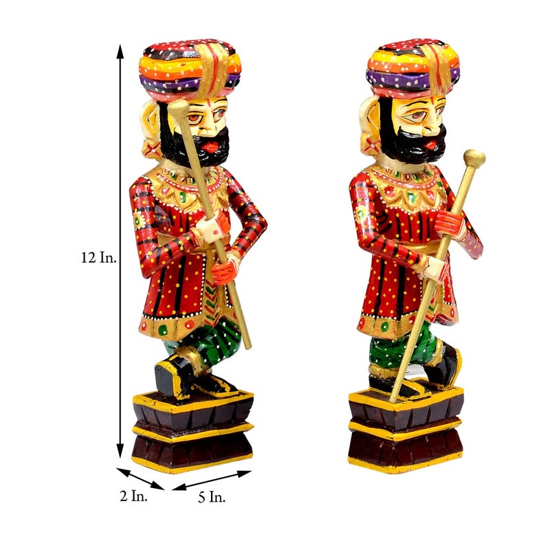 CRAFT TREE Handpainted Chowkidaar Wood Human Figurine for Home Dcor ShowpieceMulticolor Set of 2 - Image 3