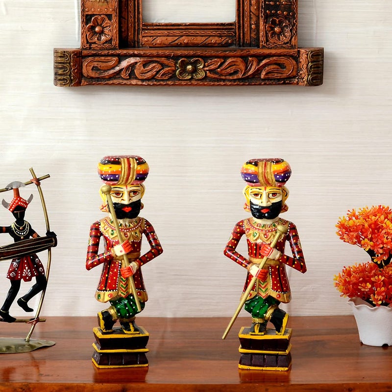 CRAFT TREE Handpainted Chowkidaar Wood Human Figurine for Home Dcor ShowpieceMulticolor Set of 2 - Image 1