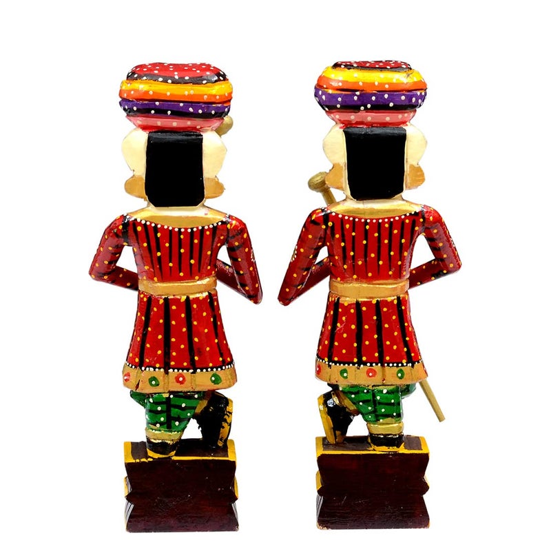CRAFT TREE Handpainted Chowkidaar Wood Human Figurine for Home Dcor ShowpieceMulticolor Set of 2 - Image 4