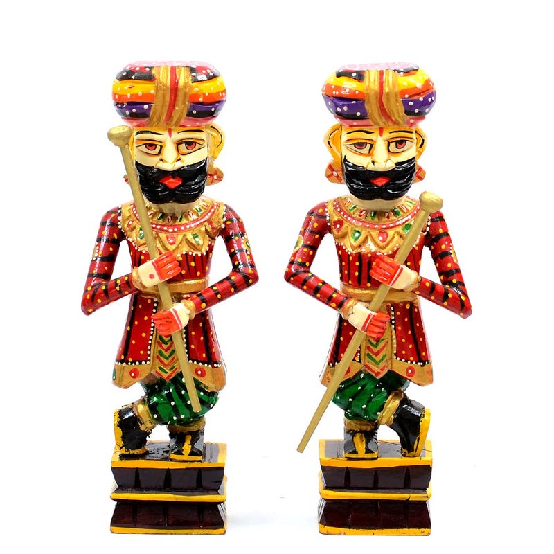 CRAFT TREE Handpainted Chowkidaar Wood Human Figurine for Home Dcor ShowpieceMulticolor Set of 2 - Image 2