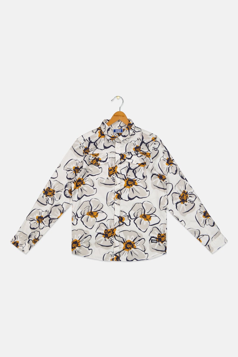 JACK & JONES Kids Boy Floral Print Long Sleeve Casual Shirt, Multicolor - Image 1