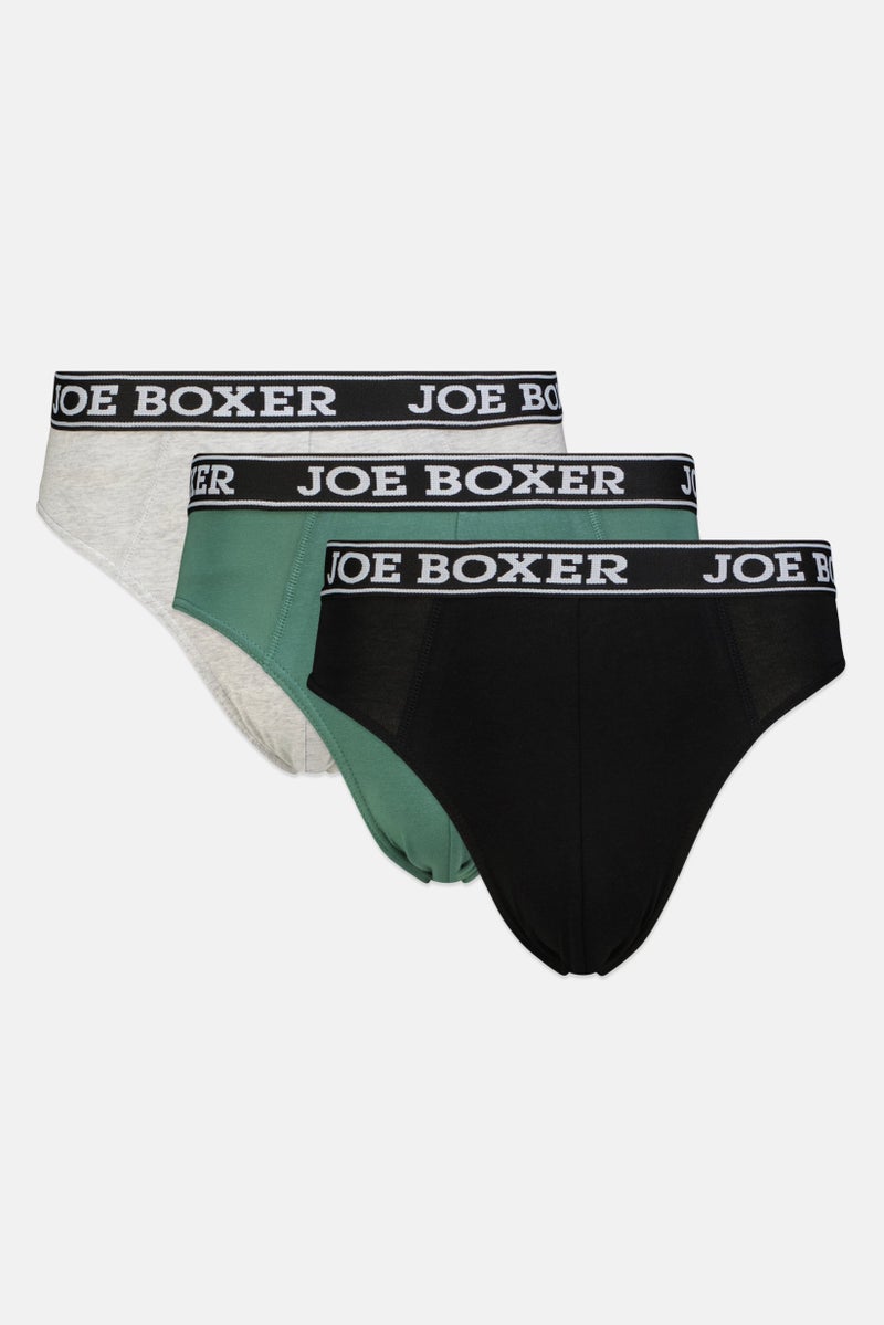 Joe Boxer Men 3 Piece Brand Logo Underwear Briefs, Multicolor - Image 1