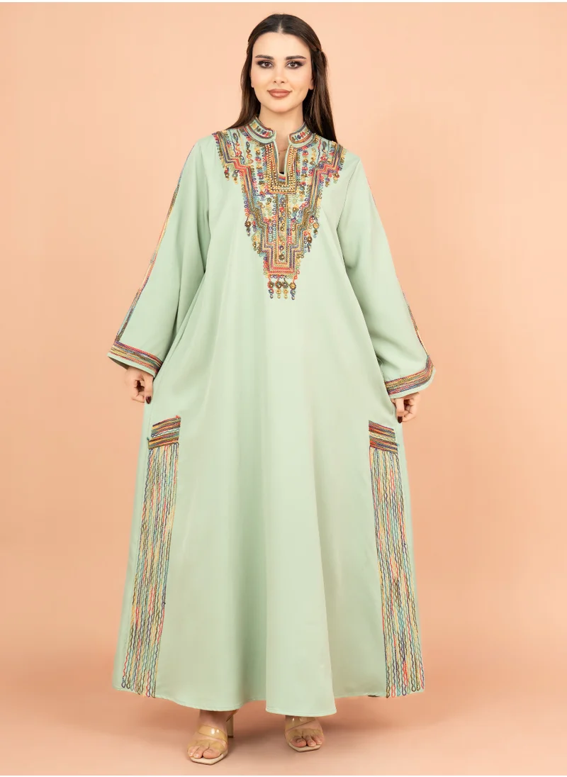 IKKXA Solid Embroidered Jalabiya IK4001 Green