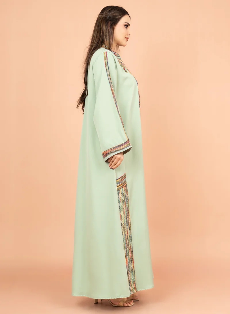 IKKXA Solid Embroidered Jalabiya IK4001 Green