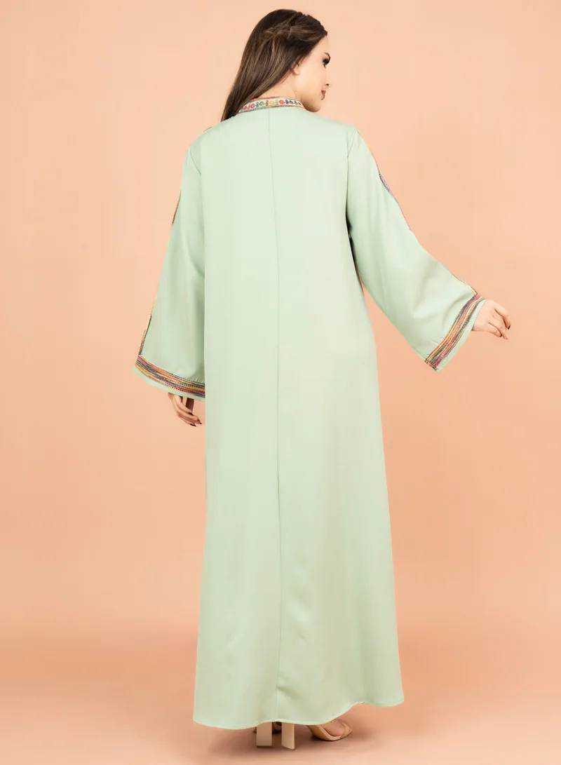 IKKXA Solid Embroidered Jalabiya IK4001 Green