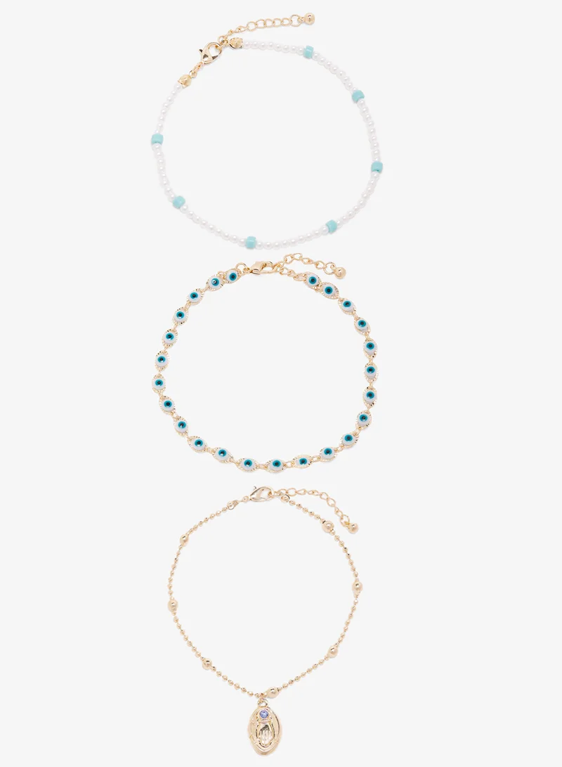 Ginger Gold Detail Evil Eye Anklet