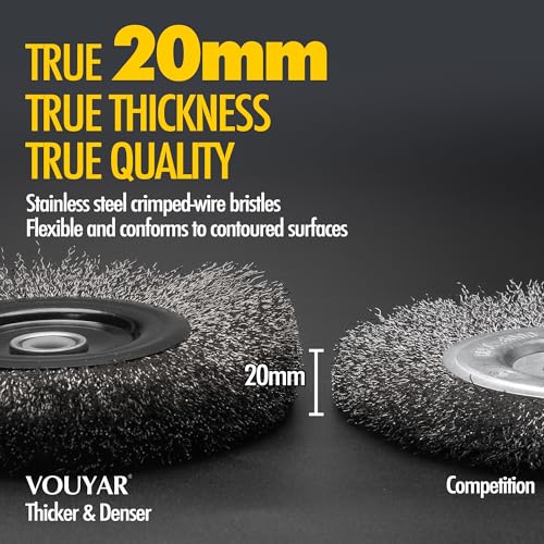 Vouyar 6 Inch Stainless Steel Wire Wheel for Bench Grinder with 1/2-Inch and 5/8-Inch Arbor, .012" Stainless Steel Wire - Image 2