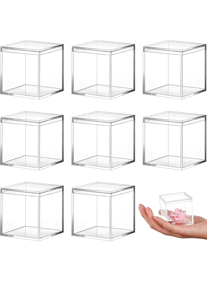 The Bros 8 Pieces Clear Acrylic Plastic Small Acrylic Box with Lid Decorative Storage Box Jewelry Display Mini Clear Container for Home Candy Pill Tiny Jewelry Toys Gifts (6.5 x 6.5 x 6.5 cm) - Image 1