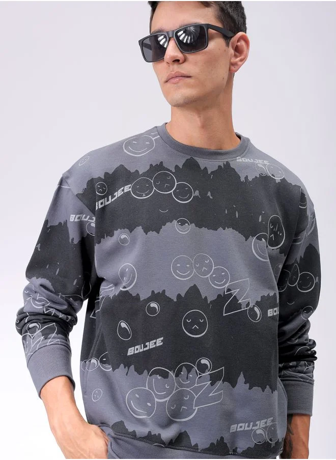 شركة المرآب الهندية Men Oversized Abstract Crew Neck Overhead Sweatshirt