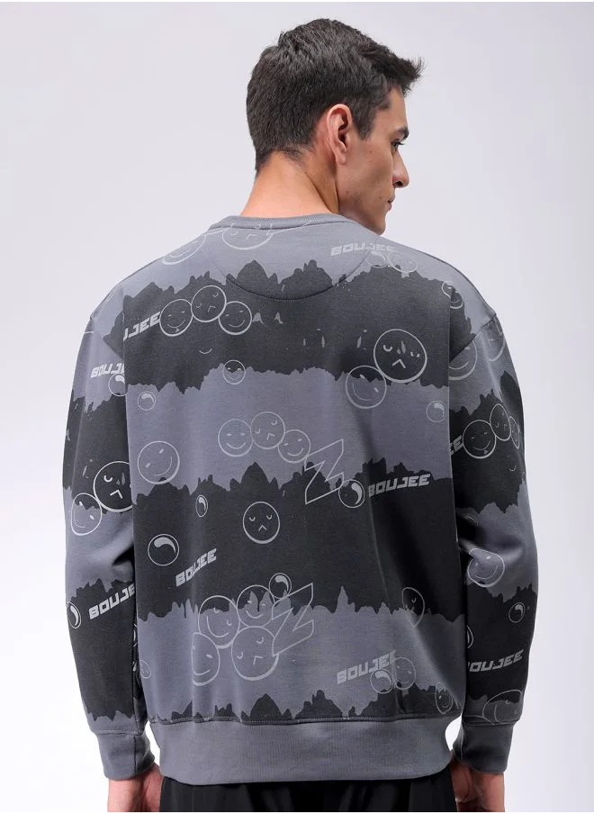 شركة المرآب الهندية Men Oversized Abstract Crew Neck Overhead Sweatshirt