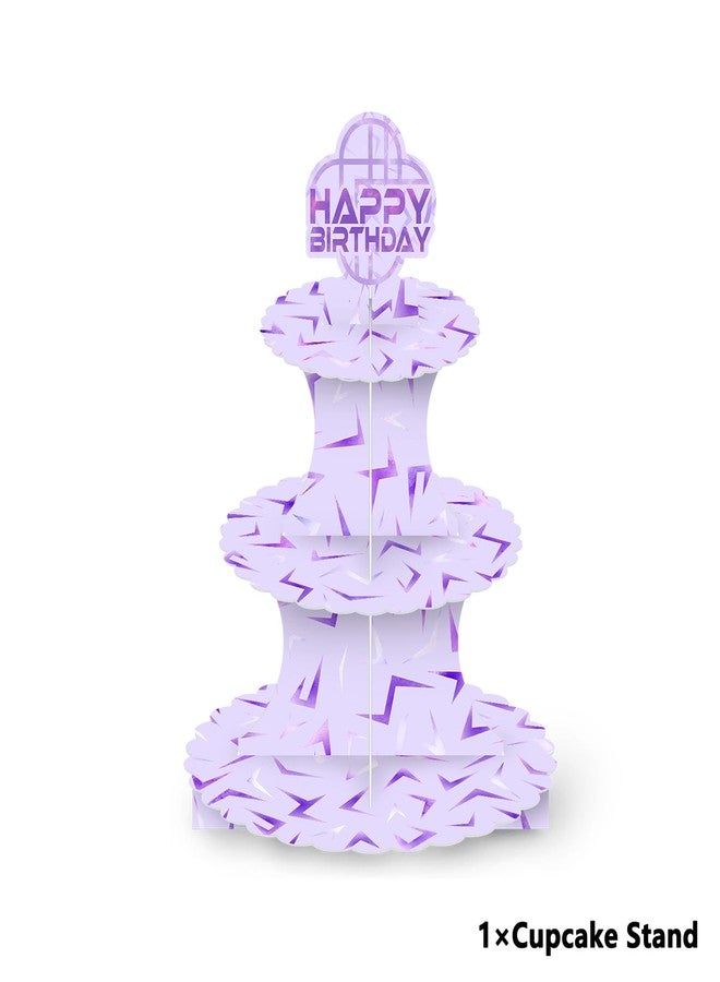 OULUN Purple Demon Cupcake Stand Large 3 Tier Cupcake Holder Purple Demon Themed Birthday Party Decorations - Image 3