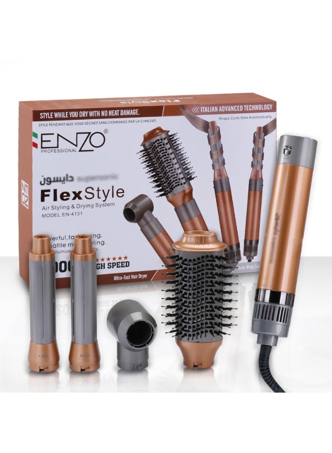 إنزو فرشاة ENZO الاحترافية 4 في 1 لتصفيف الشعر وتجفيفه – مجفف شعر مع رؤوس قابلة للتبديل للتمليس والتمويج وزيادة الكثافة لجميع أنواع الشعر - Image 1