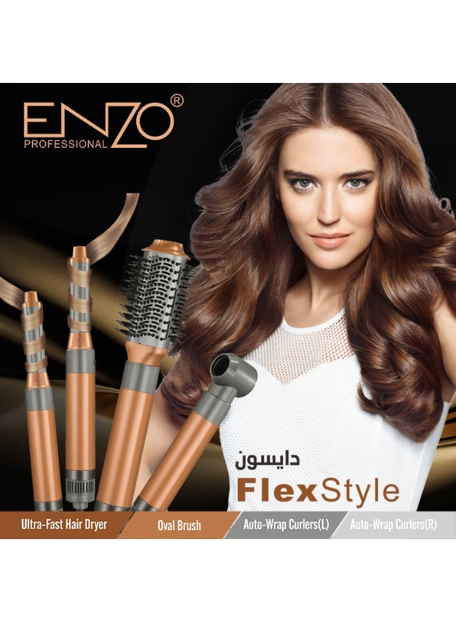 إنزو فرشاة ENZO الاحترافية 4 في 1 لتصفيف الشعر وتجفيفه – مجفف شعر مع رؤوس قابلة للتبديل للتمليس والتمويج وزيادة الكثافة لجميع أنواع الشعر - Image 5