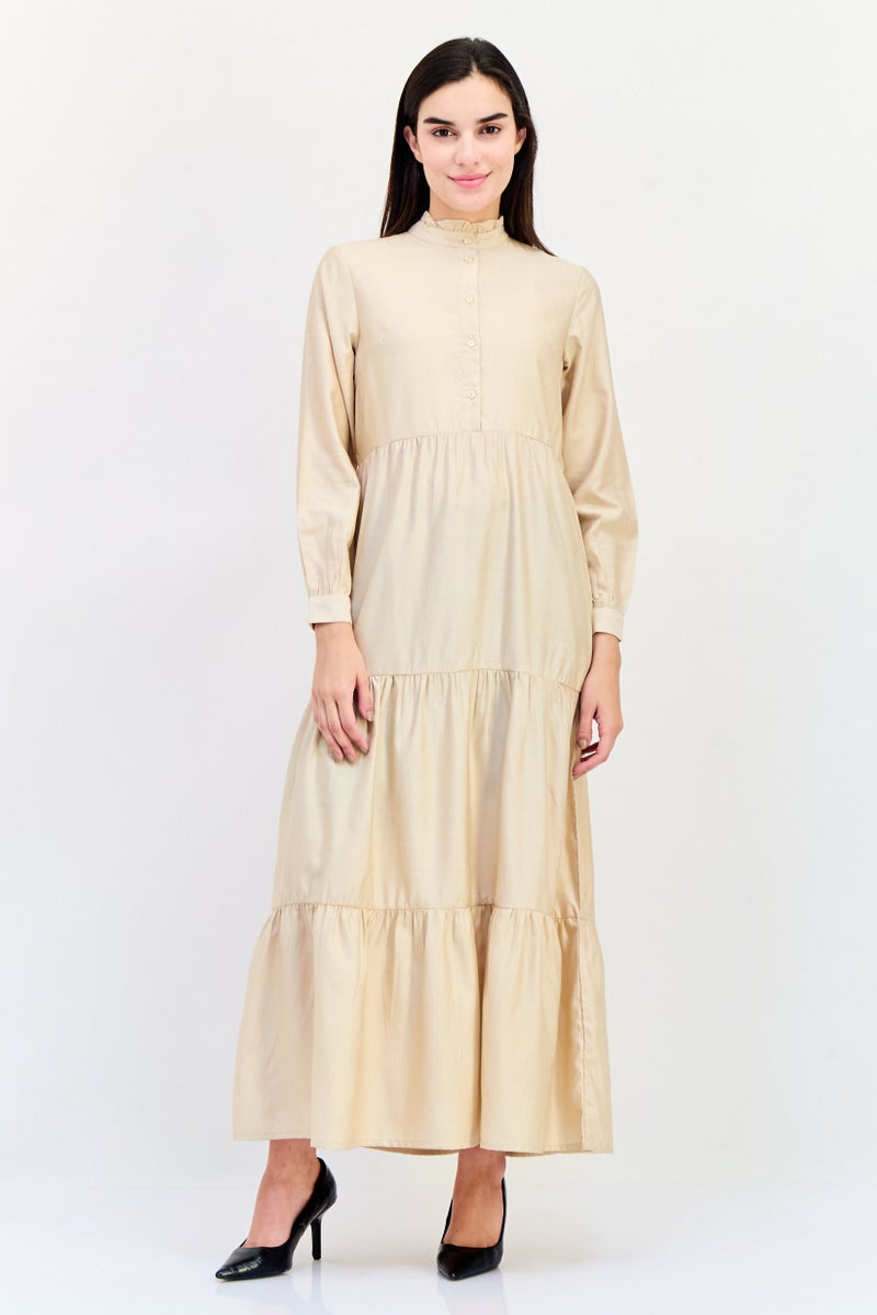 bebe Women Textured Maxi Dress, Beige - Image 1