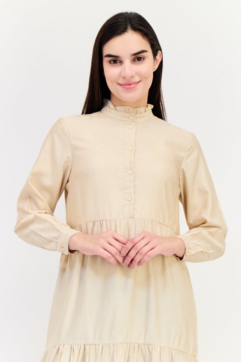 bebe Women Textured Maxi Dress, Beige - Image 3