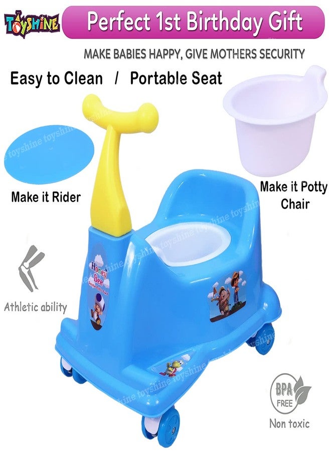 توي شاين 2 في 1 كرسي ركوب ومرحاض، مقعد مرحاض لتدريب الأطفال على استخدام المرحاض - أزرق وأخضر - سكوتر ركوب - أزرق - Image 2
