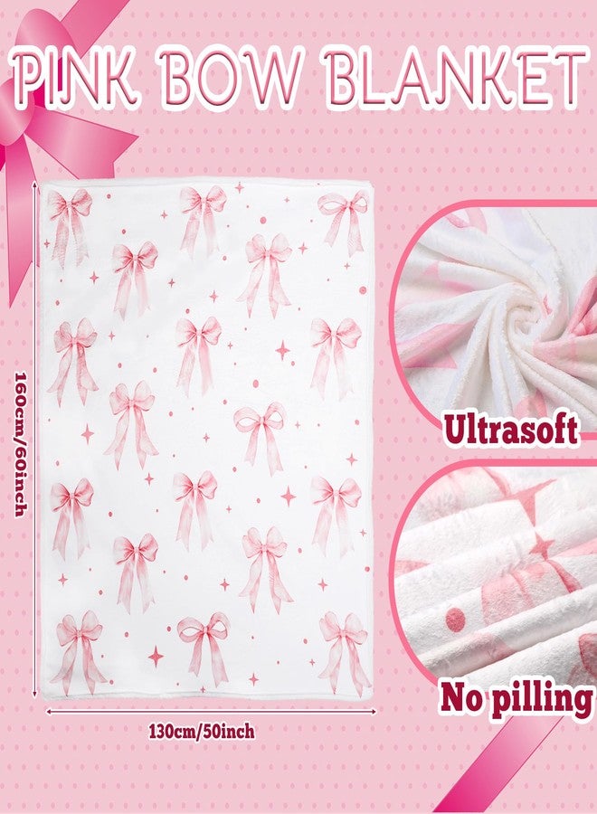 Halfchet 2 Pcs Valentine Pink Bow Bed Blankets and Slipper Set Gifts for Women Friends Sister Coquette Preppy Stuff 50" x 60" Flannel Soft Plush Fluffy Warm Fur Slippers for Winter Indoor Home - Image 2