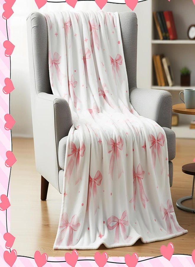 Halfchet 2 Pcs Valentine Pink Bow Bed Blankets and Slipper Set Gifts for Women Friends Sister Coquette Preppy Stuff 50" x 60" Flannel Soft Plush Fluffy Warm Fur Slippers for Winter Indoor Home - Image 4