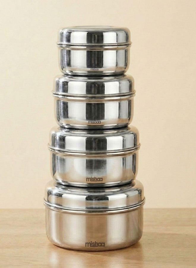 Mishaa Stainless Steel Container Set with Lids, Durable Kitchen Storage Boxes for Food, Multipurpose Steel Dabba Set for Kitchen Organization, Storage containers set (ROUND SHAPE) - Image 1