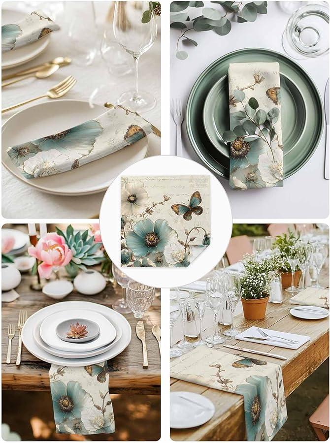 مناديل قماشية باللون الفيروزي مجموعة من 6 قطع قابلة للغسل وإعادة الاستخدام مقاس 20×20 بوصة للمطبخ وحفلات الزفاف - Image 5