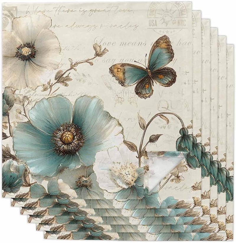 مناديل قماشية باللون الفيروزي مجموعة من 6 قطع قابلة للغسل وإعادة الاستخدام مقاس 20×20 بوصة للمطبخ وحفلات الزفاف - Image 1