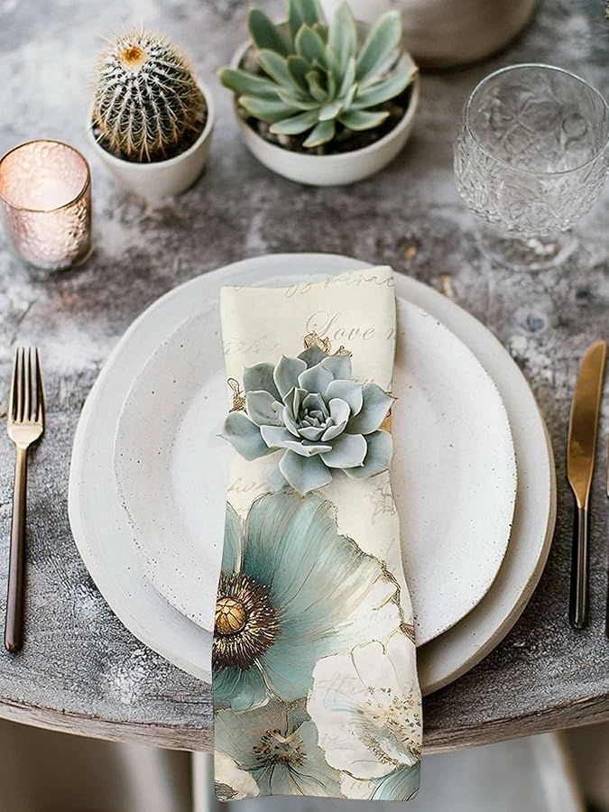 مناديل قماشية باللون الفيروزي مجموعة من 6 قطع قابلة للغسل وإعادة الاستخدام مقاس 20×20 بوصة للمطبخ وحفلات الزفاف - Image 4