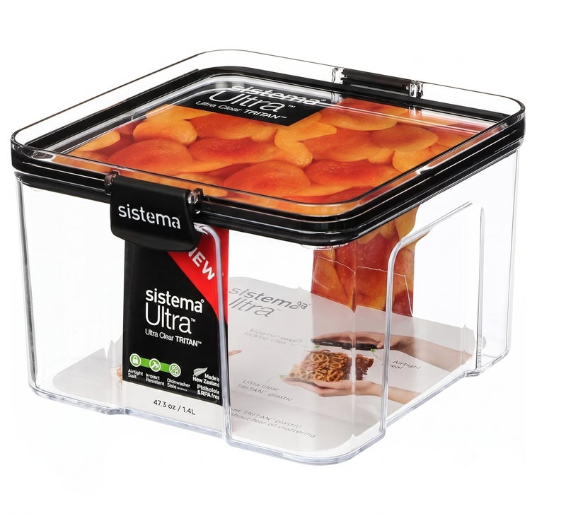 Sistema Ultra Large Tritan Square Food Storage Container 1.4L with Crystal Clear Tritan Plastic, Airtight BPA Free Kitchen Storage Canister for Pantry, Dry Food & Pasta, Made in New Zealand - Image 1