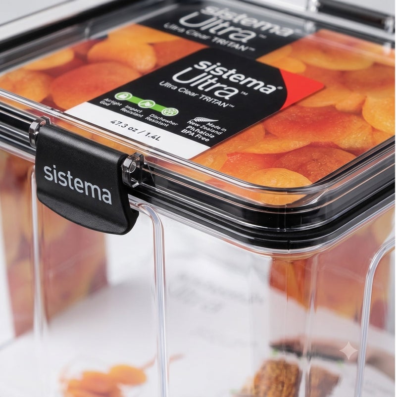 Sistema Ultra Large Tritan Square Food Storage Container 1.4L with Crystal Clear Tritan Plastic, Airtight BPA Free Kitchen Storage Canister for Pantry, Dry Food & Pasta, Made in New Zealand - Image 5
