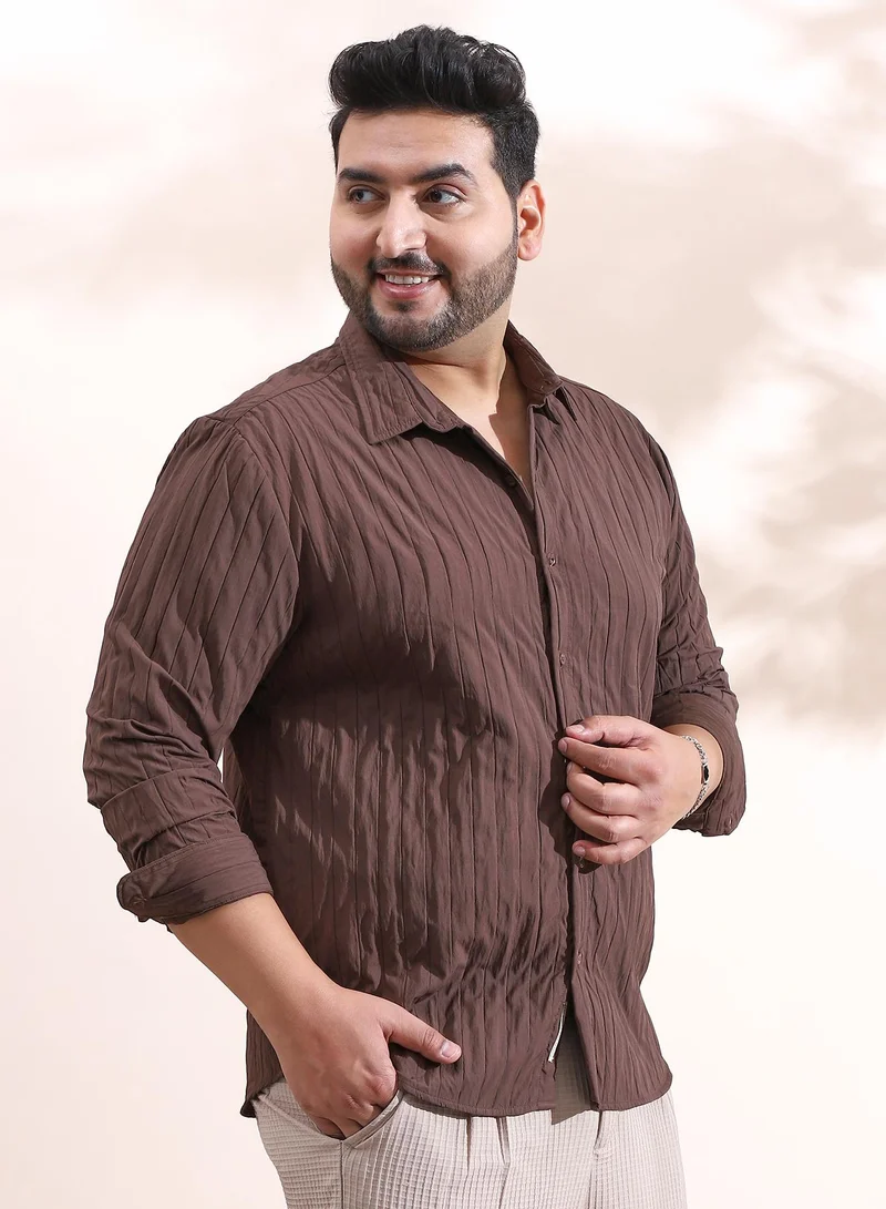 Instafab Plus  Instafab Plus Men's Chocolate Brown Quilt-Tactile Shirt For Casual Wear | Spread Collar | Long Cuffed Sleeves | Button Closure | Plus Size Shirt Crafted With Comfort Fit For Everyday Wear for Men | Best Price UAE