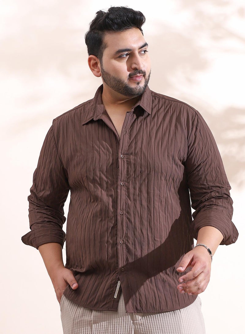 Instafab Plus Men's Chocolate Brown Quilt-Tactile Shirt For Casual Wear | Spread Collar | Long Cuffed Sleeves | Button Closure | Plus Size Shirt Crafted With Comfort Fit For Everyday Wear - Image 1