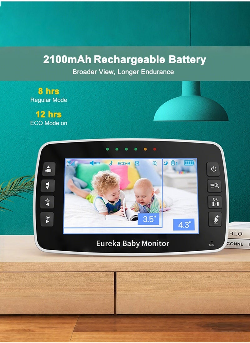 Eureka Baby - Eureka Baby Monitor: 4.3" No WiFi Baby Camera with 900ft Range, 2-Way Audio & Night Vision - Auto Pairing, Temp Alert, 360° View, Lullabies - Image 1