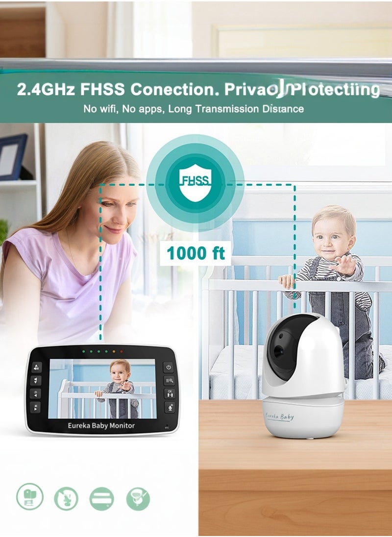 Eureka Baby - Eureka Baby Monitor: 4.3" No WiFi Baby Camera with 900ft Range, 2-Way Audio & Night Vision - Auto Pairing, Temp Alert, 360° View, Lullabies - Image 1