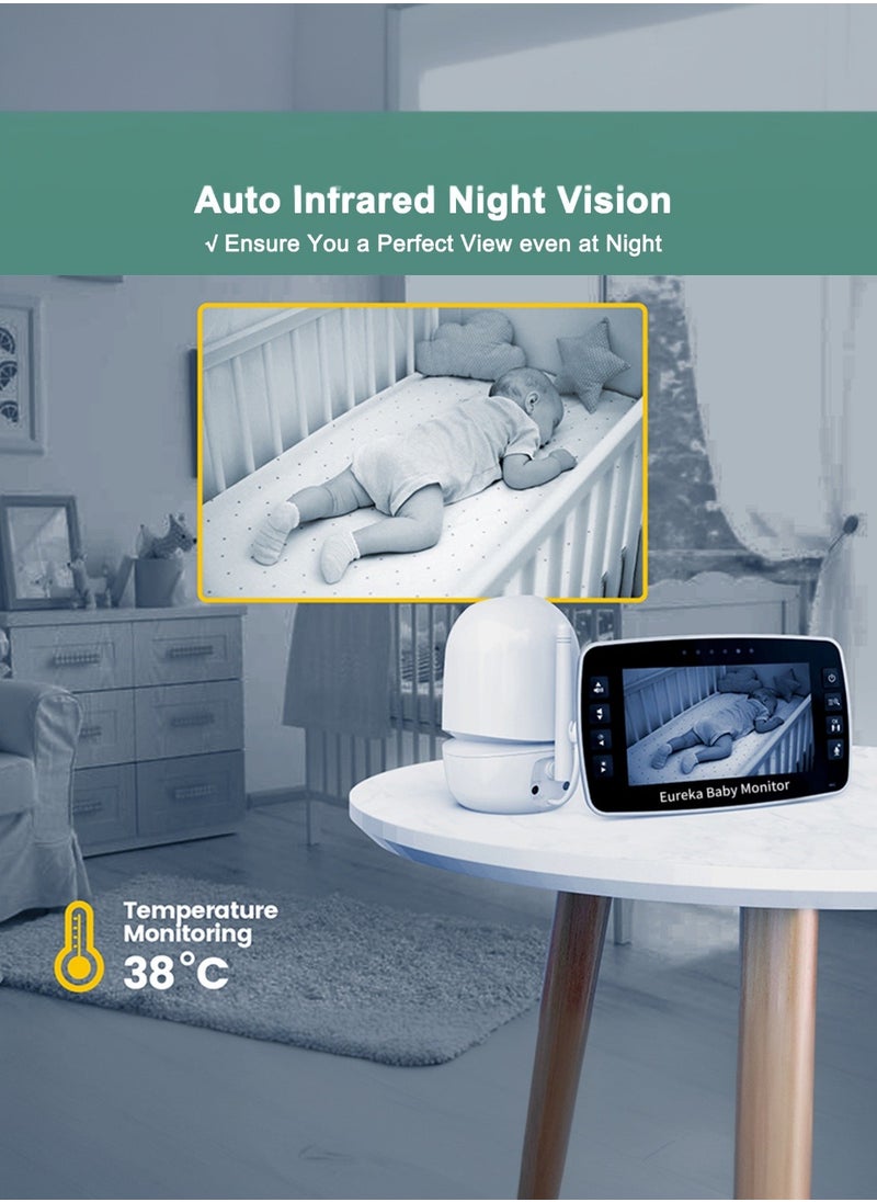Eureka Baby - Eureka Baby Monitor: 4.3" No WiFi Baby Camera with 900ft Range, 2-Way Audio & Night Vision - Auto Pairing, Temp Alert, 360° View, Lullabies - Image 1